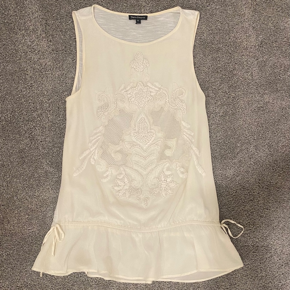 RARE Juicy Couture Embellished Beaded Roccoco Shell Tank Top Sleeveless Ivory XS